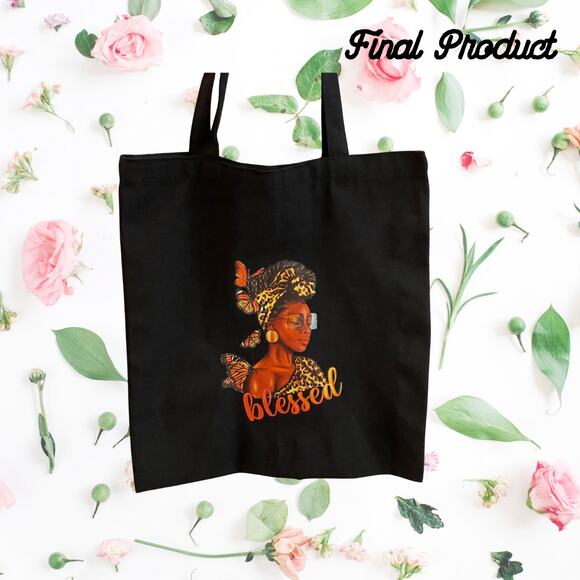 Fashion Graphic Print Blessed Melanin Sunglasses Design Trendy Canvas Tote Bag - Picture 2 of 4